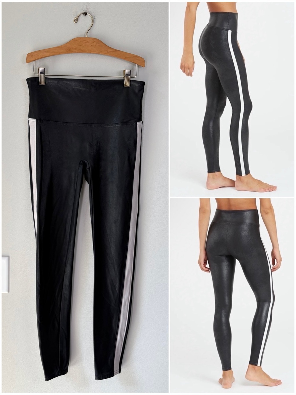 SPANX Black Leggings with White Stripe Athleisure Casual Day To Night